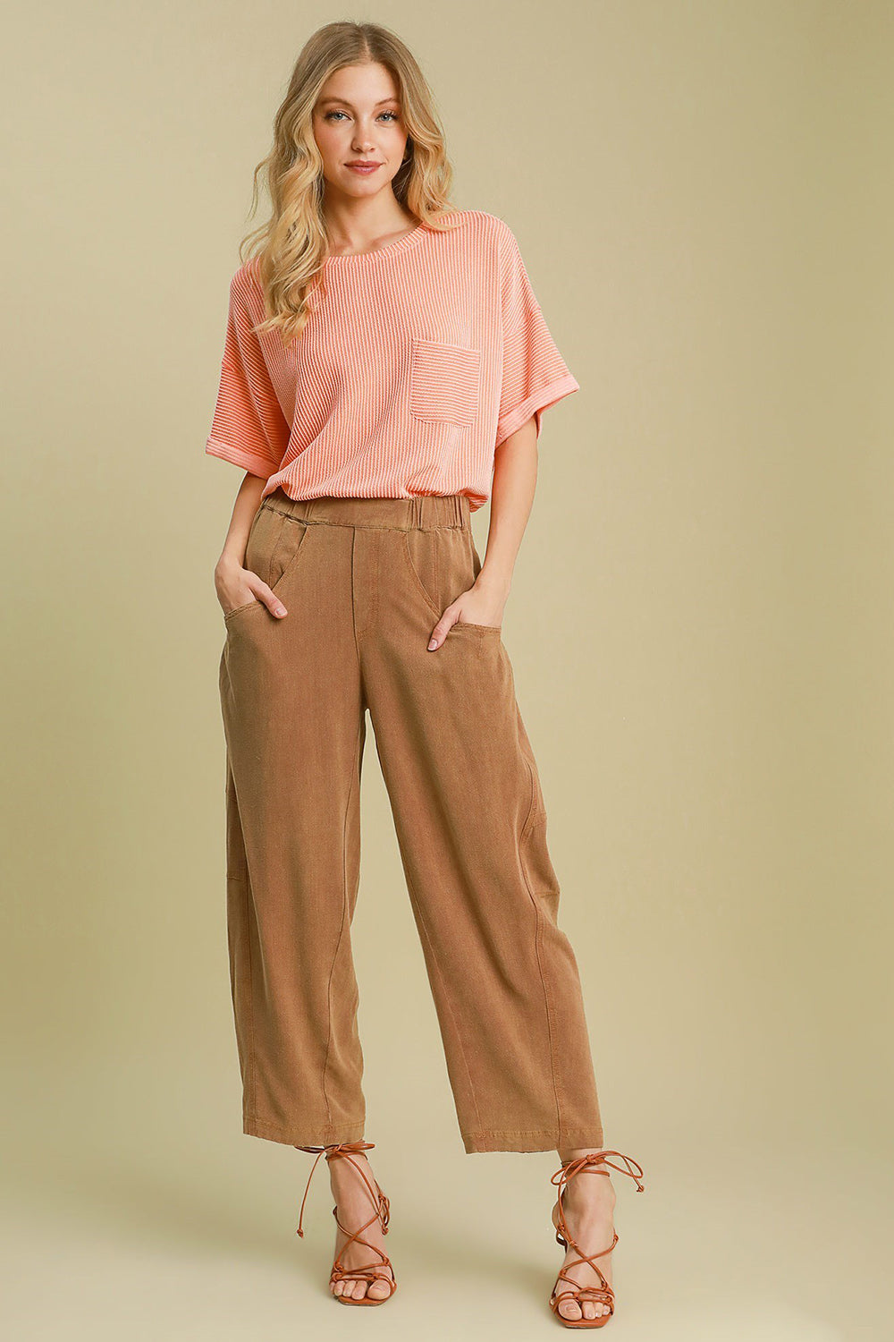 Umgee Elastic Waist Fit Pants with Pockets