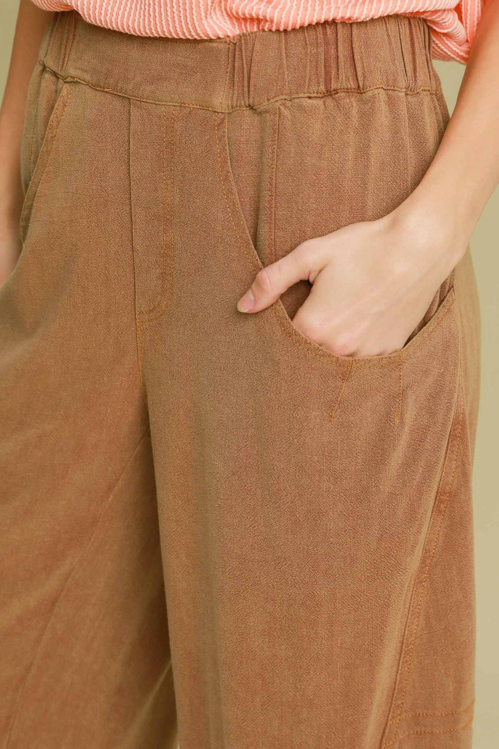 Umgee Elastic Waist Fit Pants with Pockets