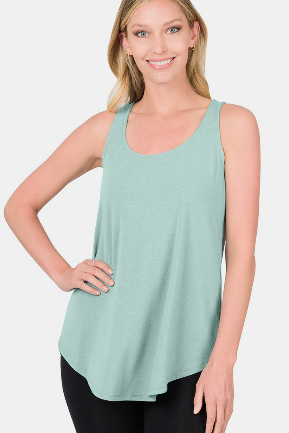 Zenana Round Neck Curved Hem Womens Tank