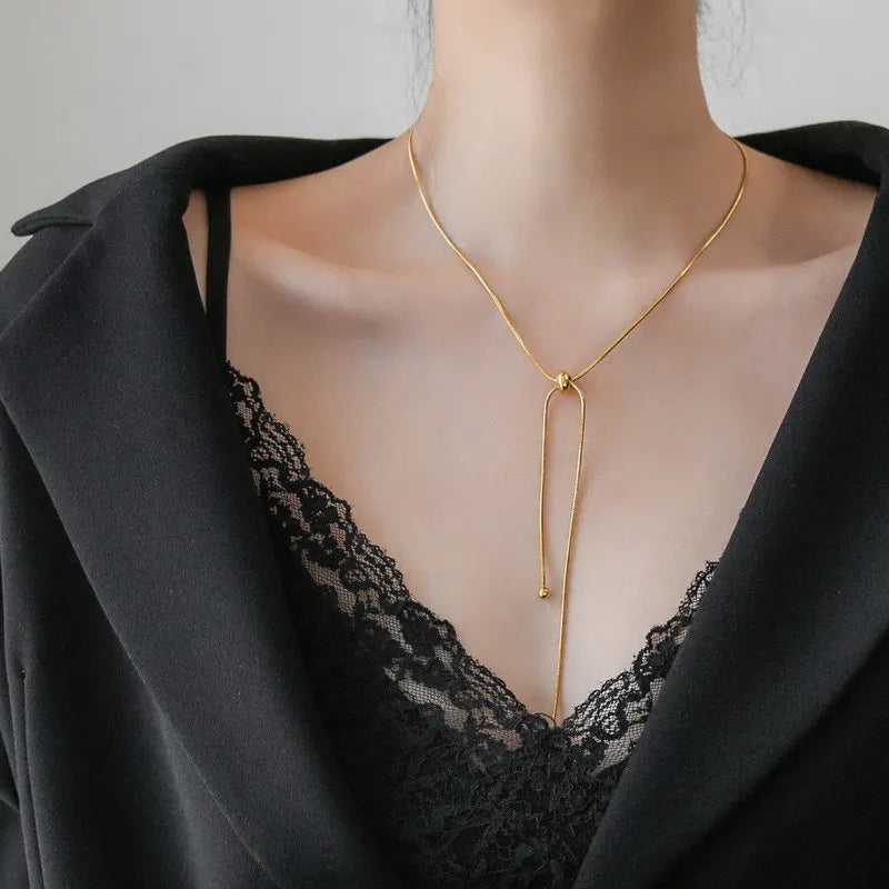 Simple Long Tassel Chain Necklace for Women Trendy Adjustable Choker Necklace