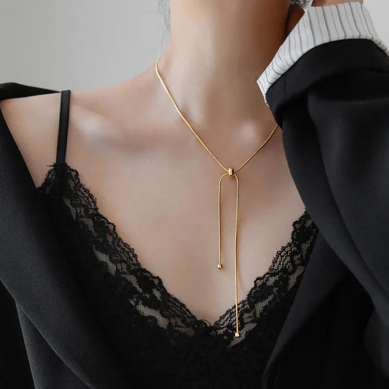 Simple Long Tassel Chain Necklace for Women Trendy Adjustable Choker Necklace