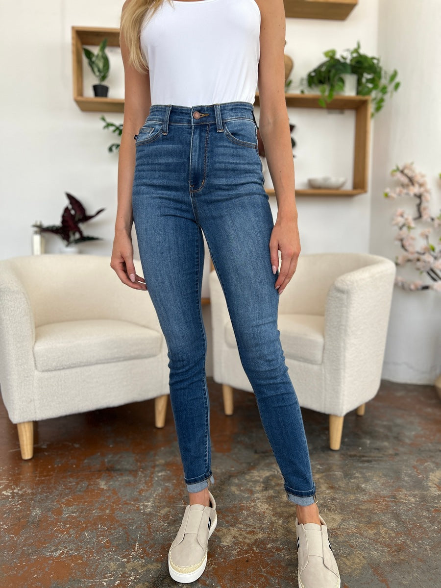 🔥Hot Sale! Judy Blue Full Size Cuffed Hem Low Waist Skinny Jeans for women