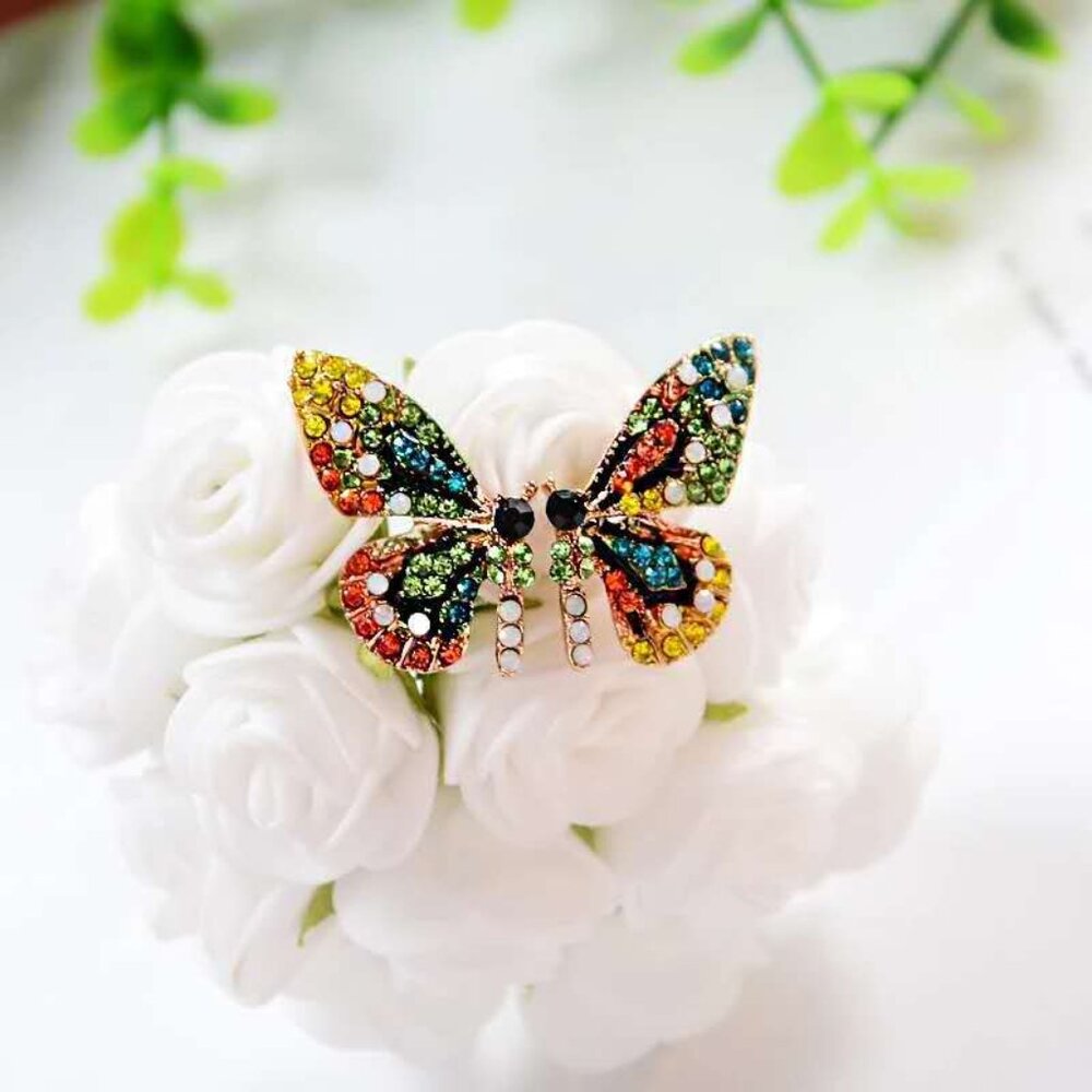 Colorful crystal butterfly earrings J2