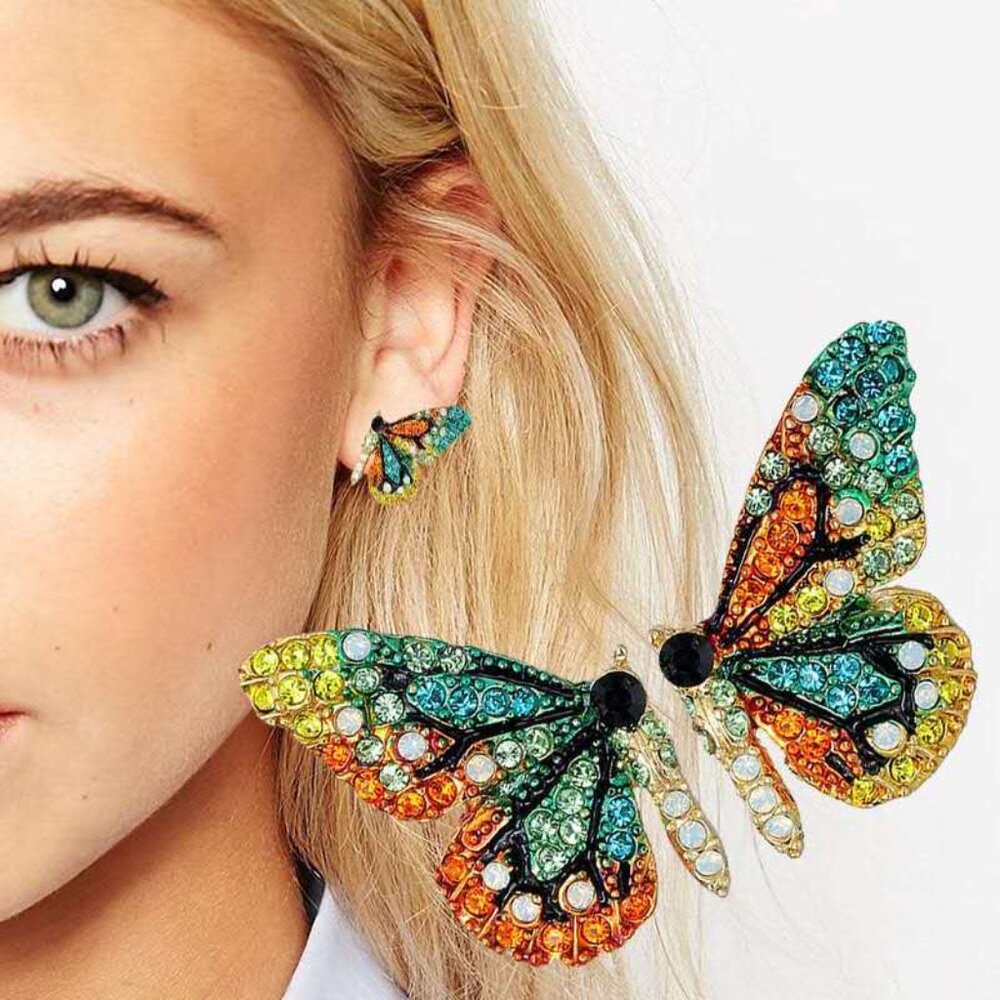 Colorful crystal butterfly earrings J2