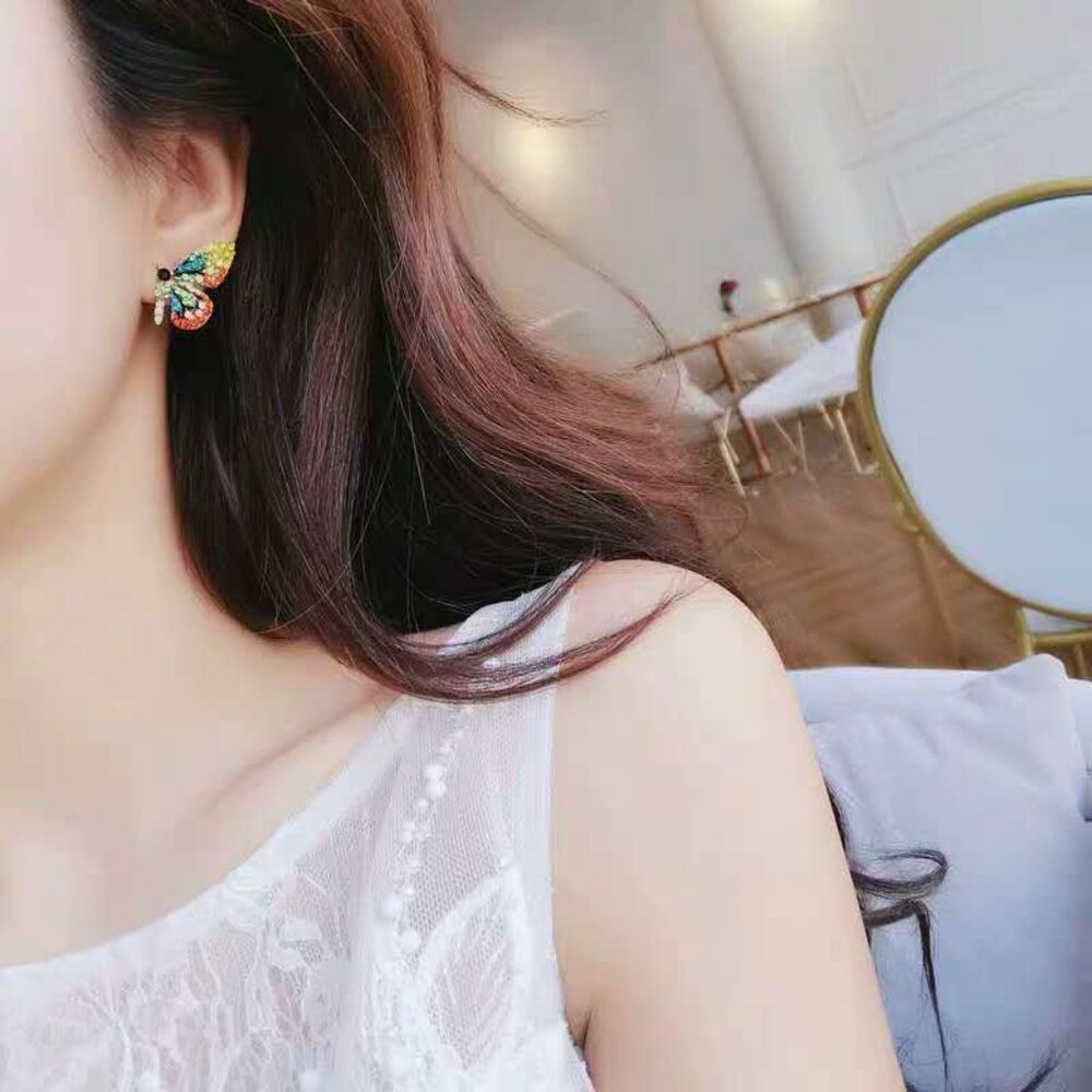 Colorful crystal butterfly earrings J2