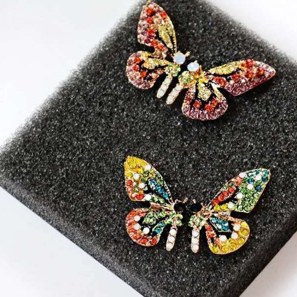 Colorful crystal butterfly earrings J2
