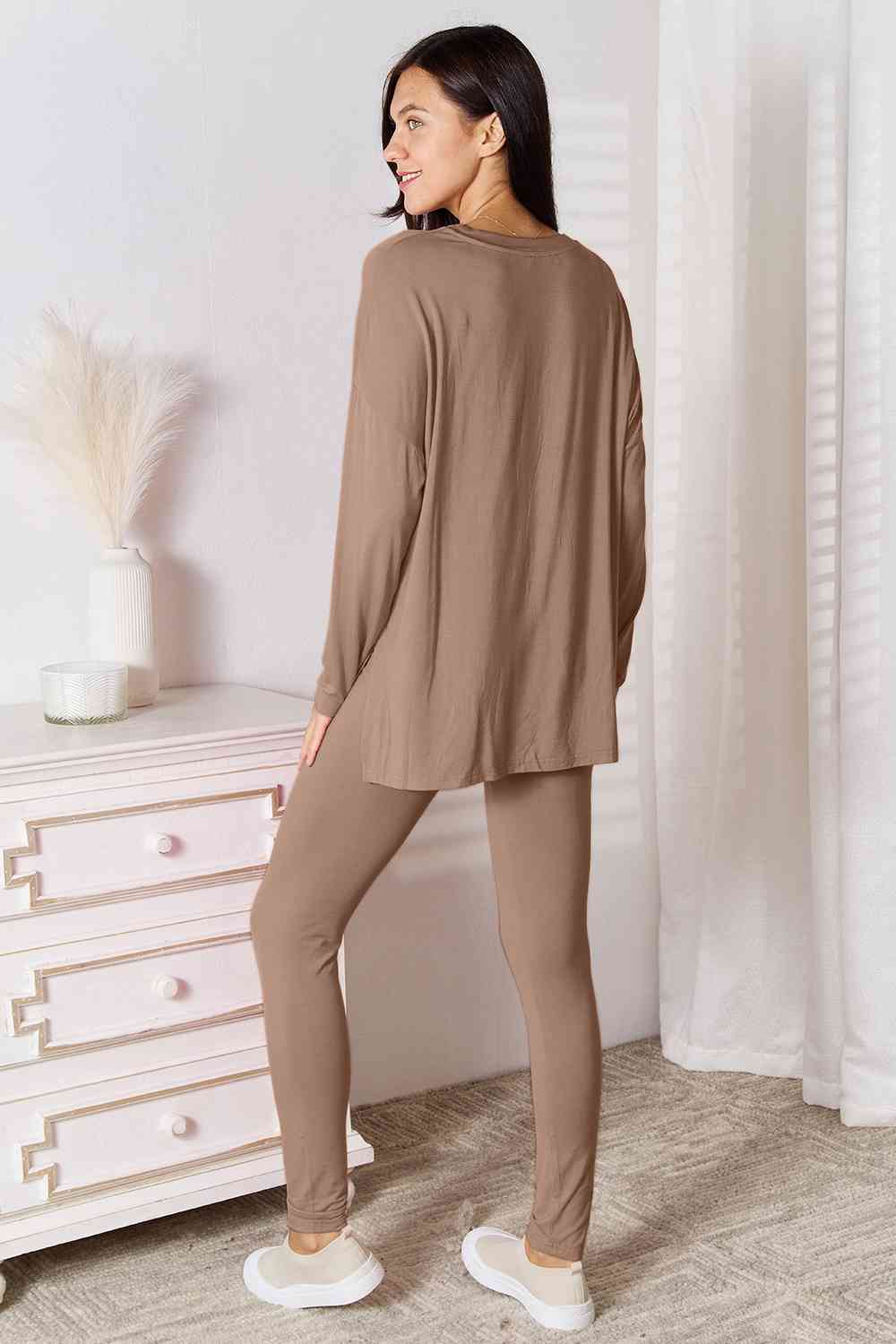 Basic Bae Full Size V-Neck Soft Rayon Long Sleeve Top and Pants Womens Lounge Set
