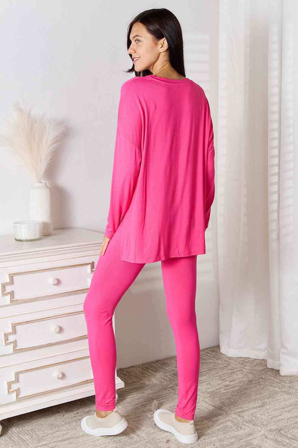 Basic Bae Full Size V-Neck Soft Rayon Long Sleeve Top and Pants Womens Lounge Set