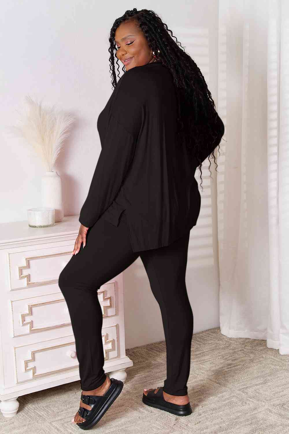 Basic Bae Full Size V-Neck Soft Rayon Long Sleeve Top and Pants Womens Lounge Set