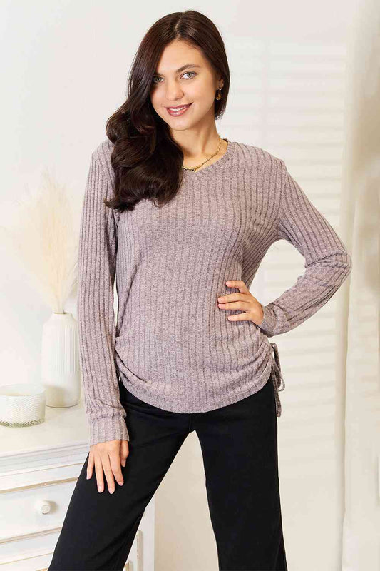 Double Take Ribbed Womens Long Sleeve Shirt