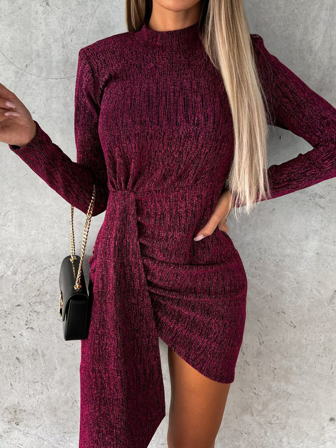 Heathered Mock Neck Long Sleeve Mini Dress