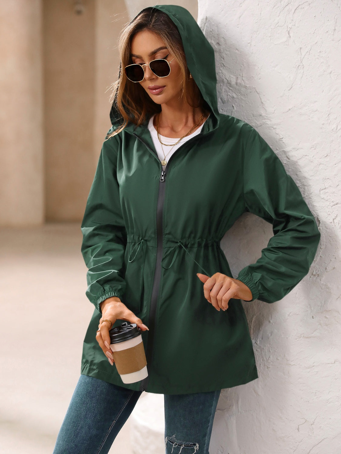 Zip Up Long Sleeve Womens Hooded Jacket