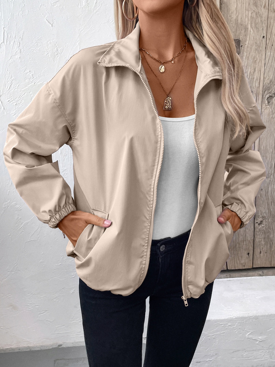 Ivy Lane Pocketed Zip Up Long Sleeve Jacket