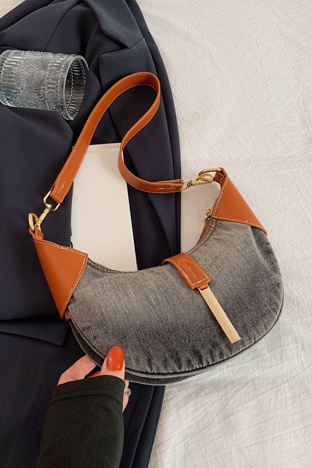 Contrast Denim Shoulder Bag