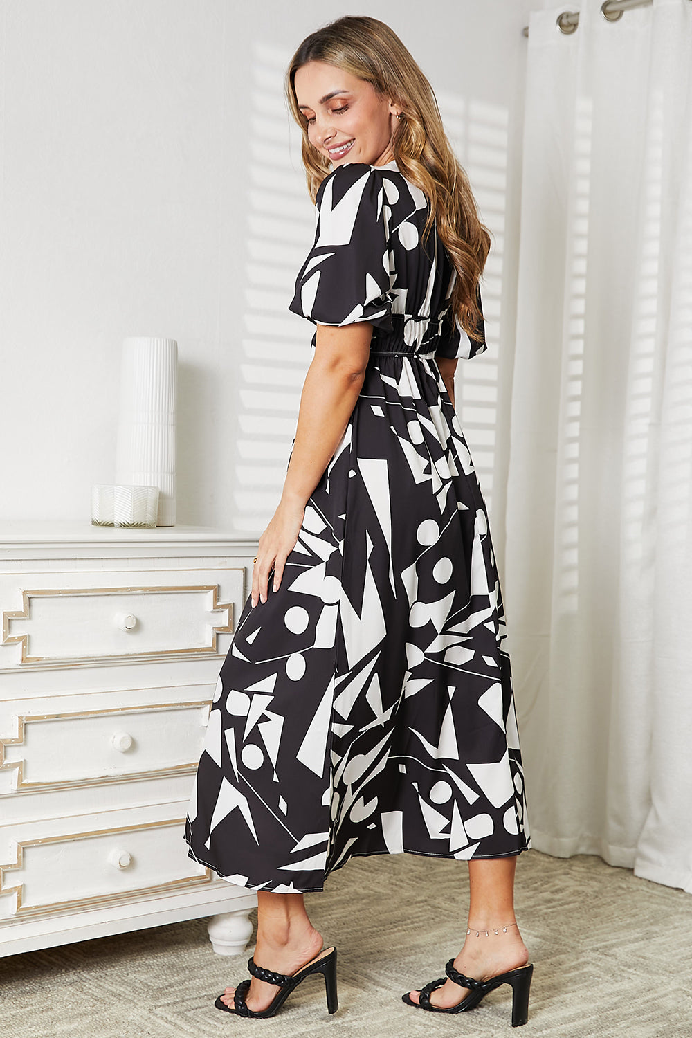 Surplice Balloon Sleeve Printed Dress