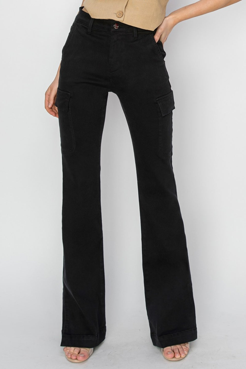 RISEN Full Size High Rise Side Slit Cargo Jeans