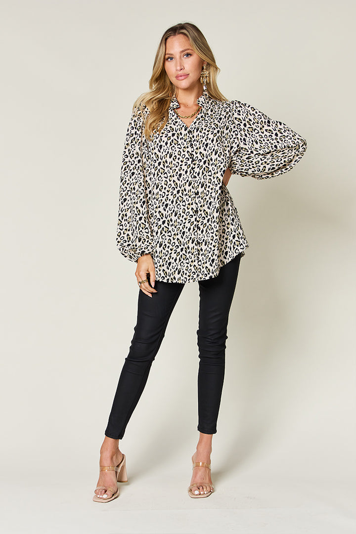 Double Take Leopard Long Sleeve Blouse