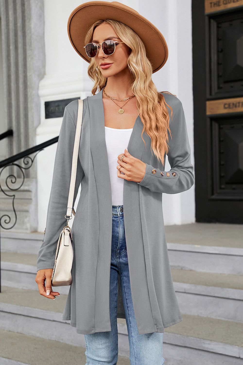 Open Front Womens Long Sleeve Cardigan