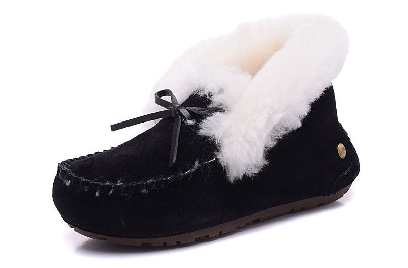 Sheepskin and Wool Integrated Snow Boots Warm Bun Shoes  Slippers