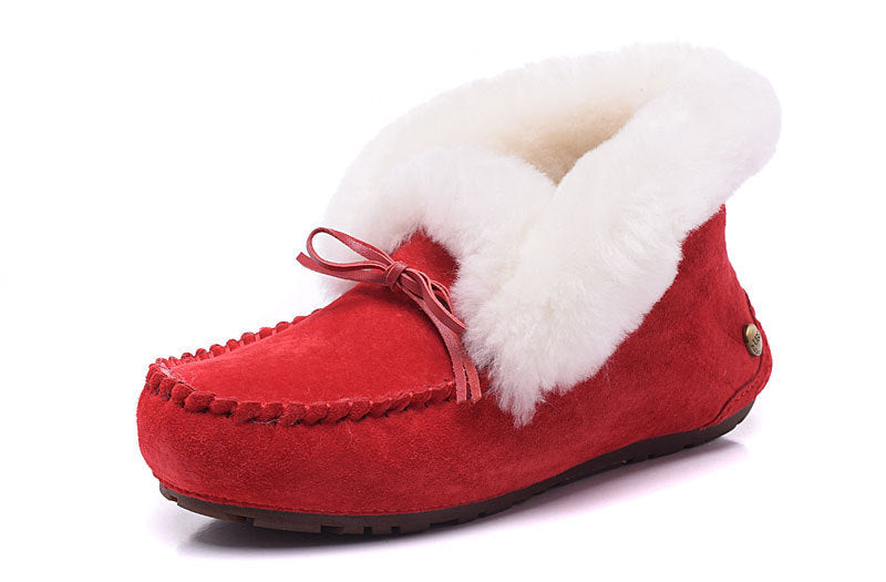 Sheepskin and Wool Integrated Snow Boots Warm Bun Shoes  Slippers