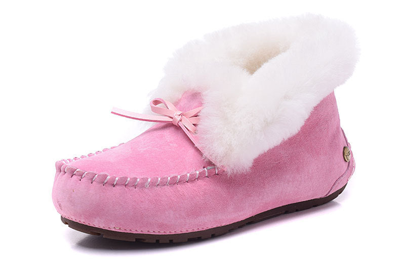 Sheepskin and Wool Integrated Snow Boots Warm Bun Shoes  Slippers