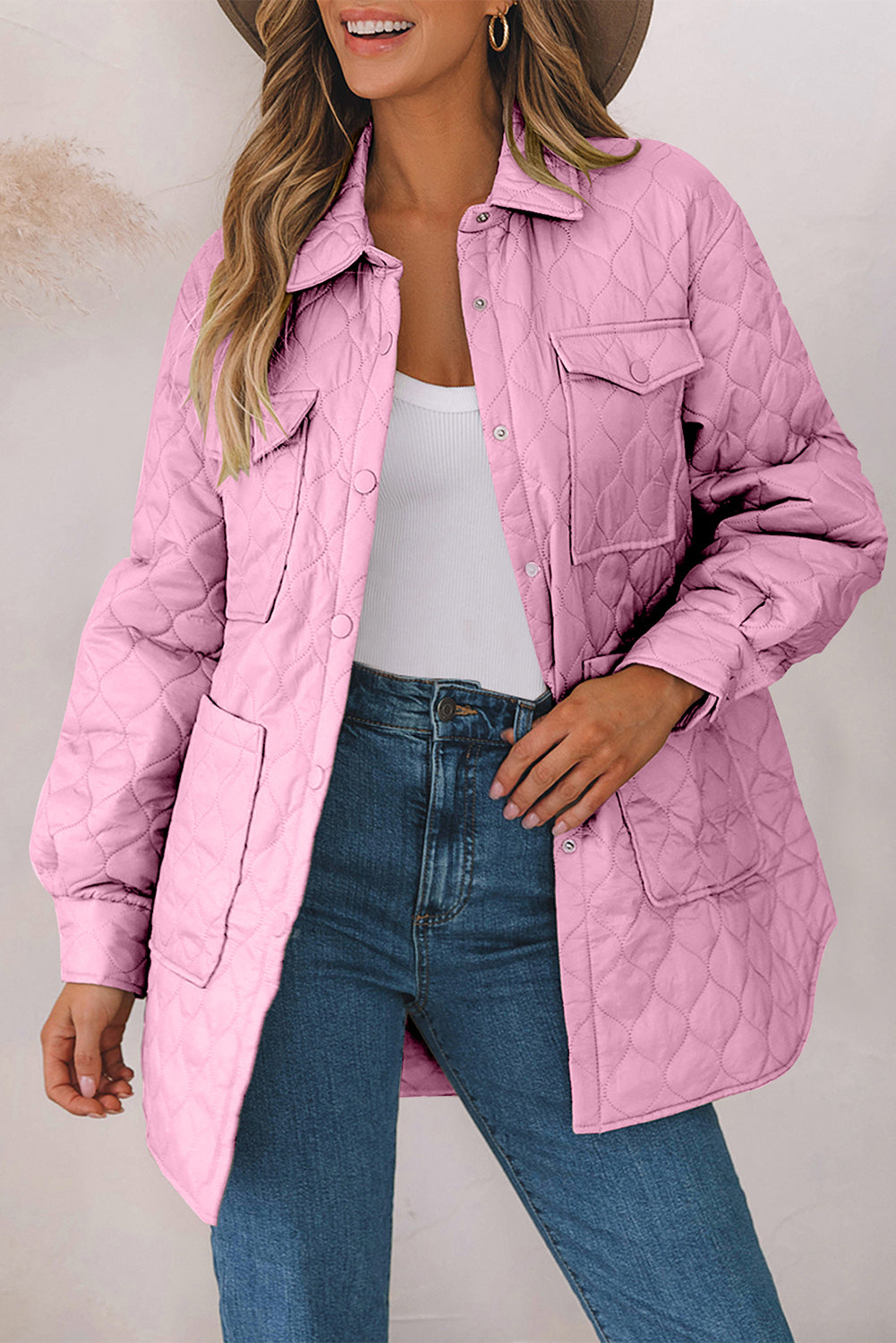 Quilted Snap Down Collared Winter Coat