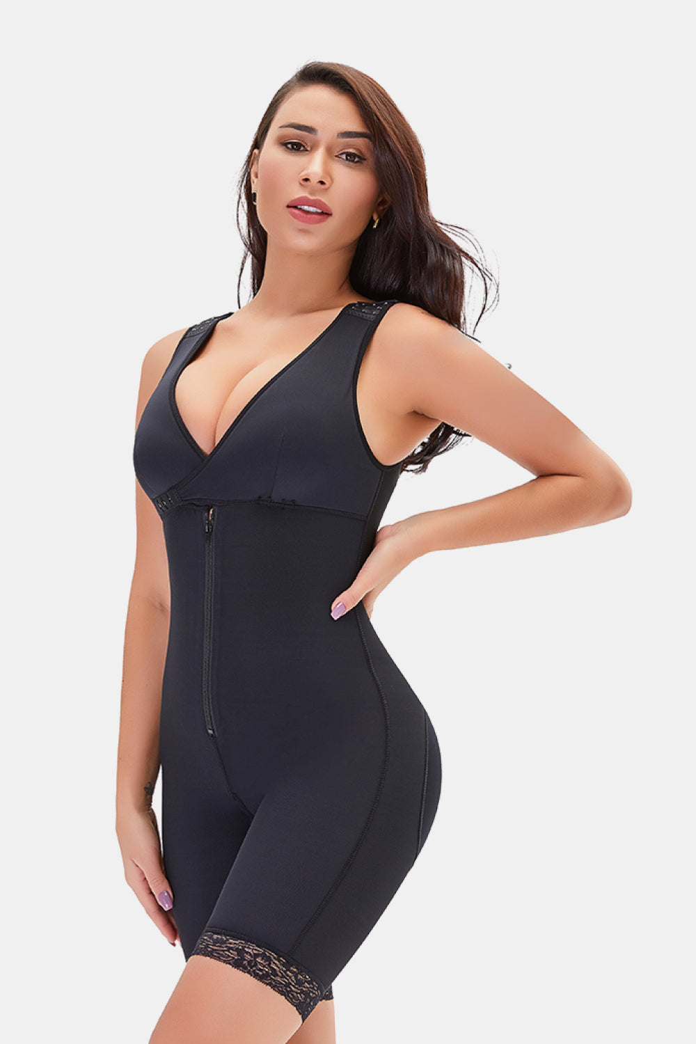 Lace Trim Shapewear with Zipper