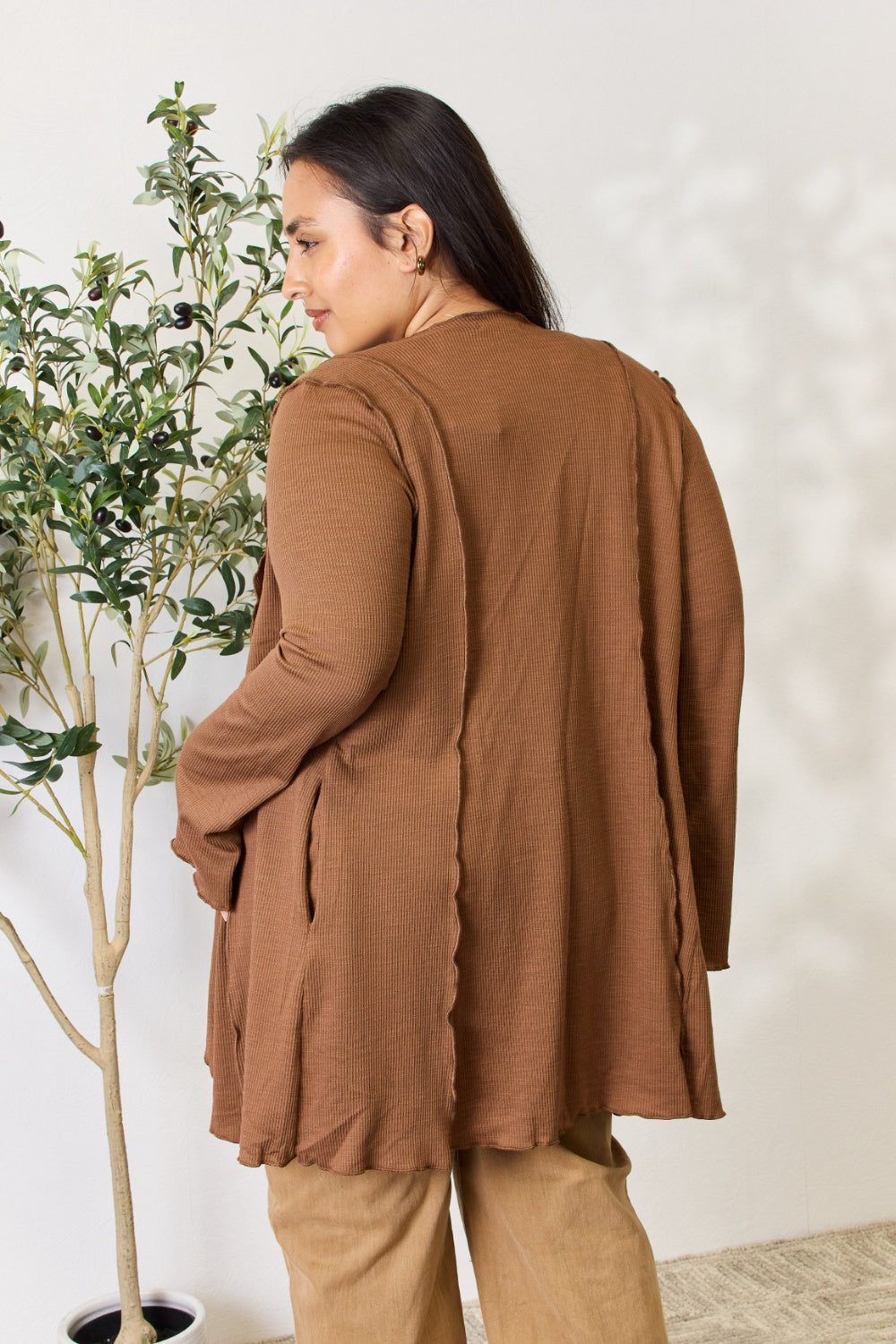 Coco Brown Culture Code Full Size Open Front Long Sleeve Cardigan