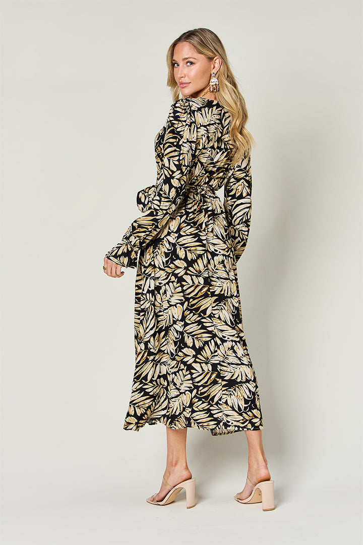 Double Take Tie Back Flounce Sleeve Dress