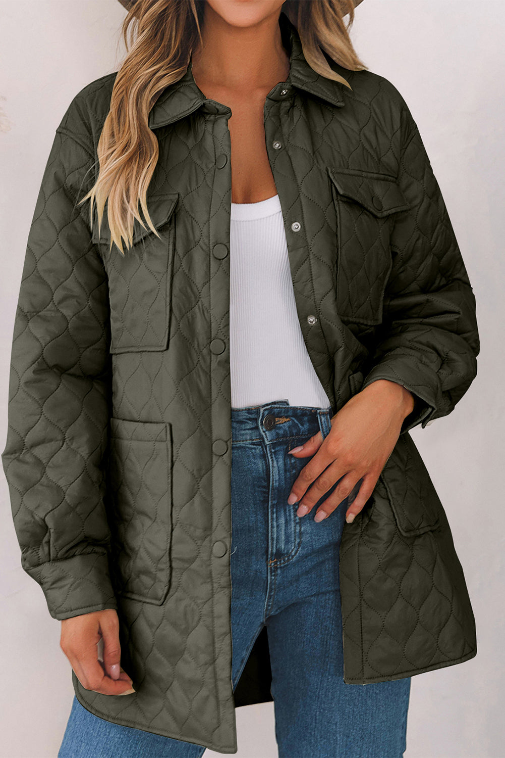 Quilted Snap Down Collared Winter Coat