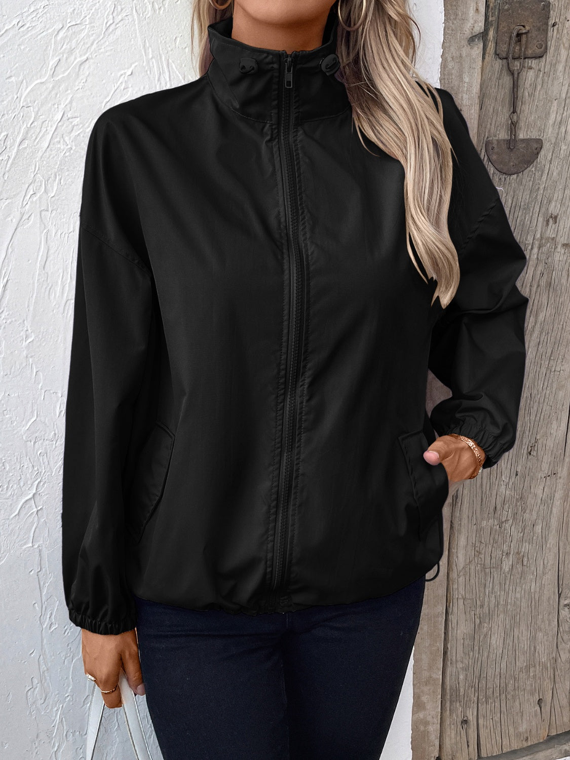 Ivy Lane Pocketed Zip Up Long Sleeve Jacket