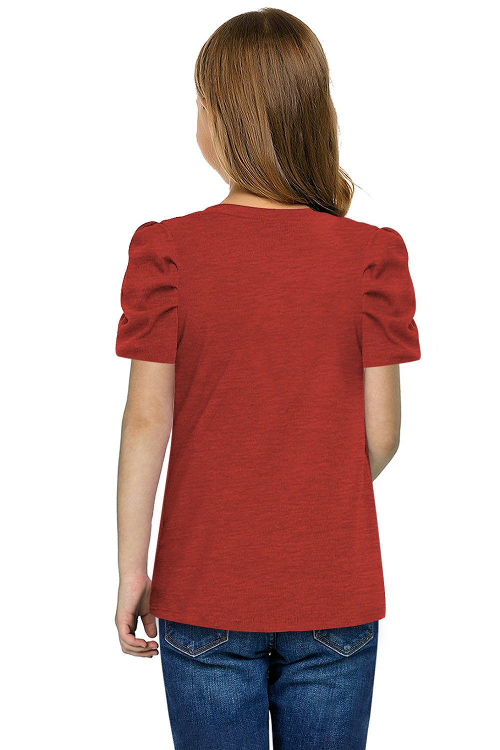 Girls Round Neck Puff Sleeve T-Shirt