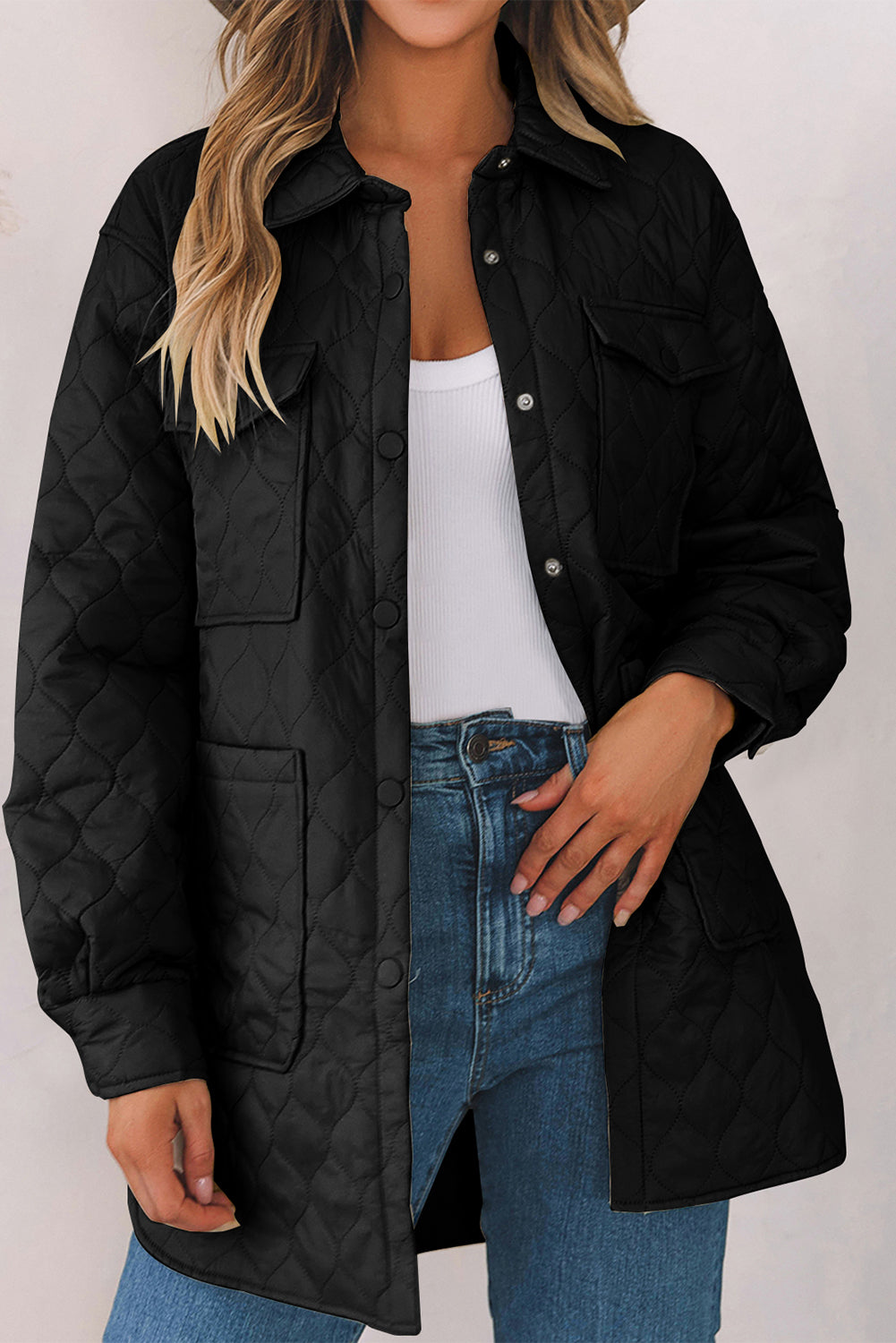 Quilted Snap Down Collared Winter Coat