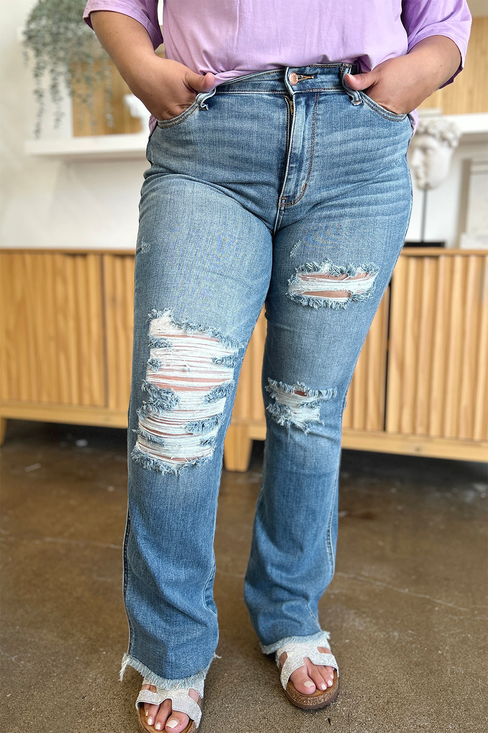 Judy Blue Full Size Distressed Raw Hem Jeans