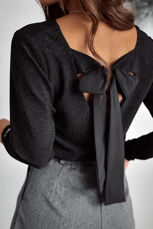 Tied V-Neck Womens Long Sleeve Blouse