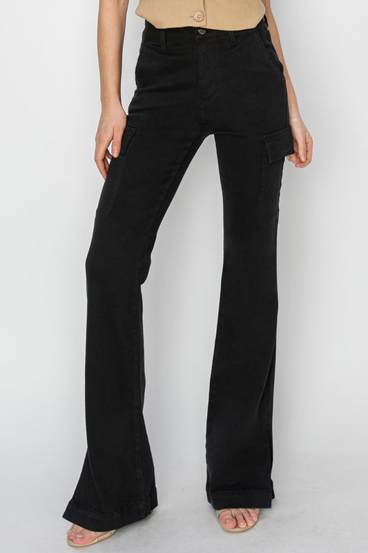 RISEN Full Size High Rise Side Slit Cargo Jeans