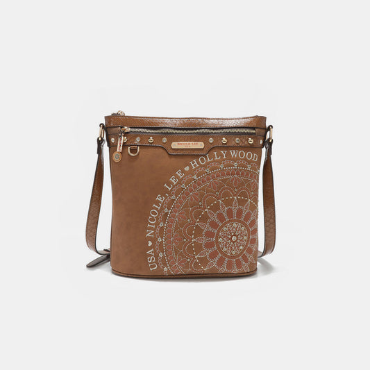 Nicole Lee USA Metallic Stitching Embroidery Inlaid Rhinestone Crossbody Bag/ Purse