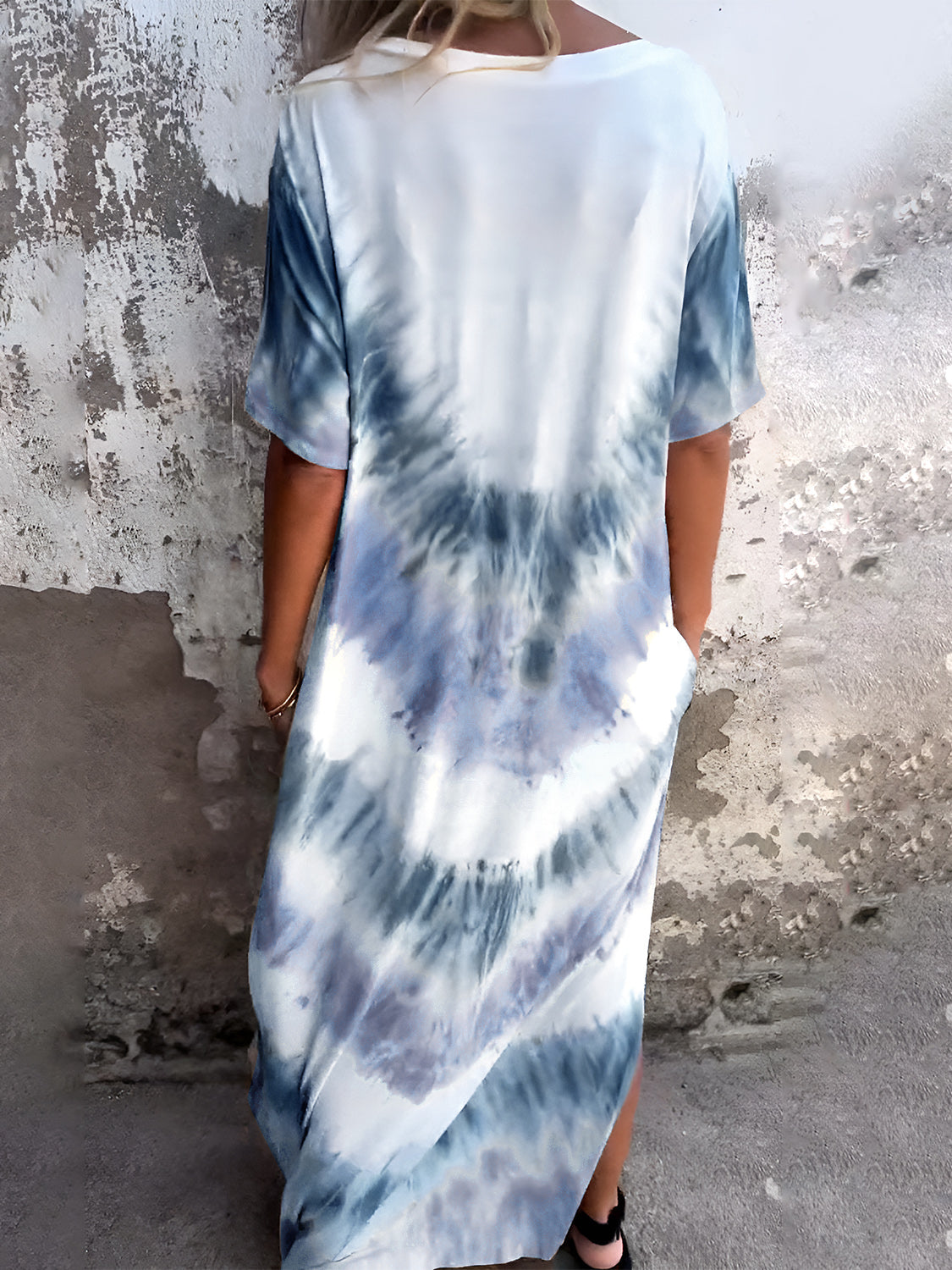 Pocketed Tie-Dye Short Sleeve Dress