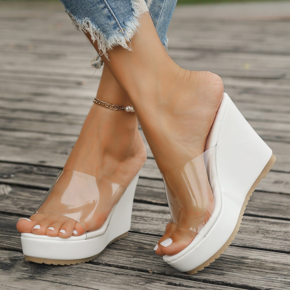 Open Toe Clear Top Wedge Sandals