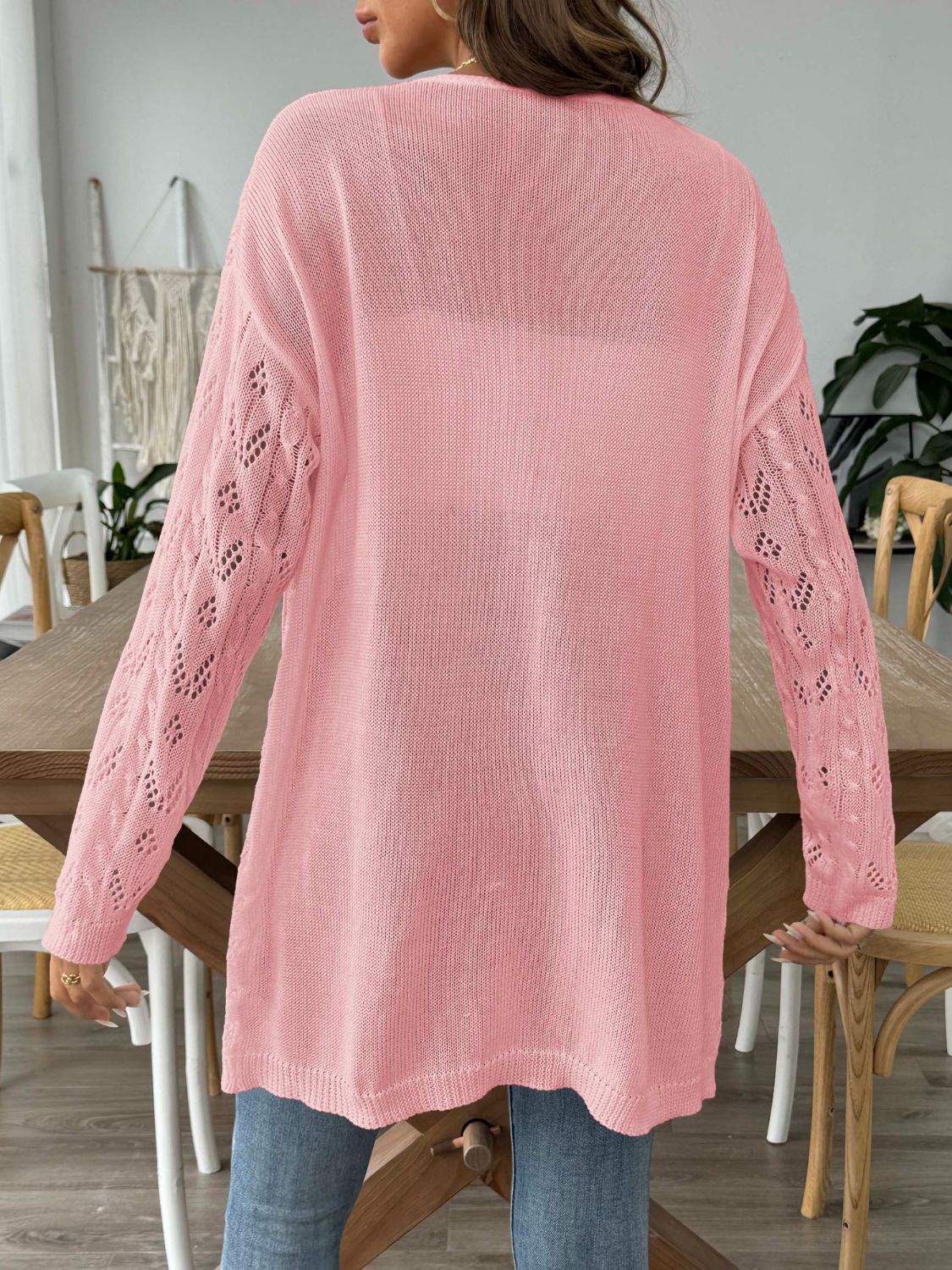 Sale - Openwork Open Front Long Sleeve Cardigan