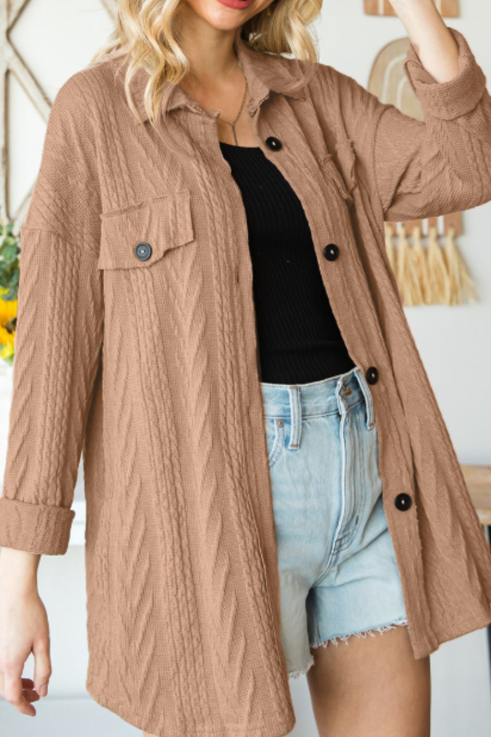 Button Up Drop Shoulder Jacket