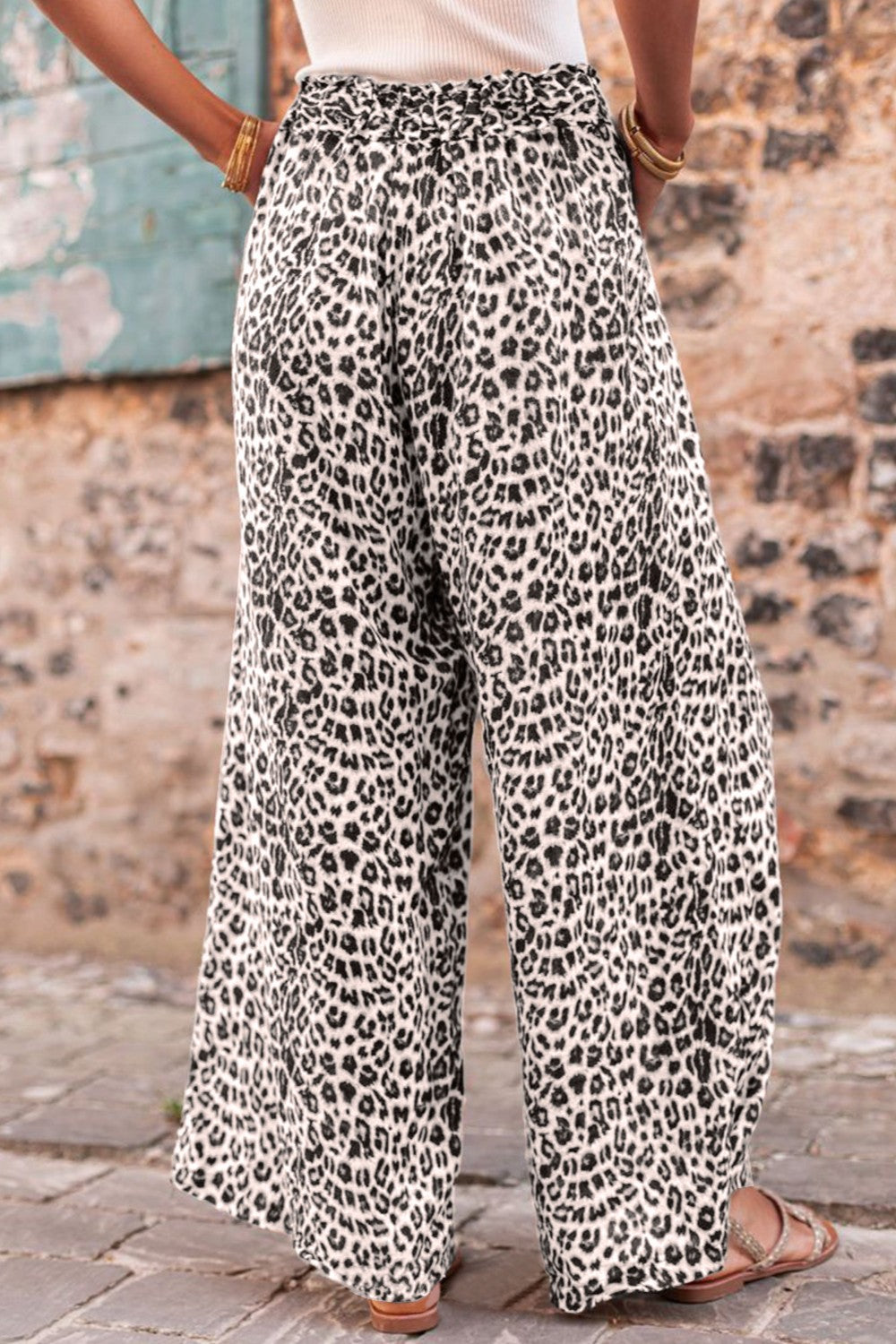 Leopard Drawstring Wide Leg Pants