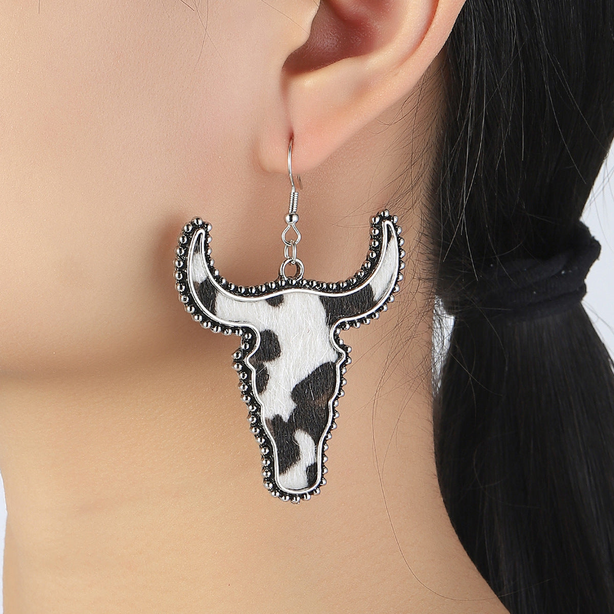 Alloy Animal Print Cow Head Earrings