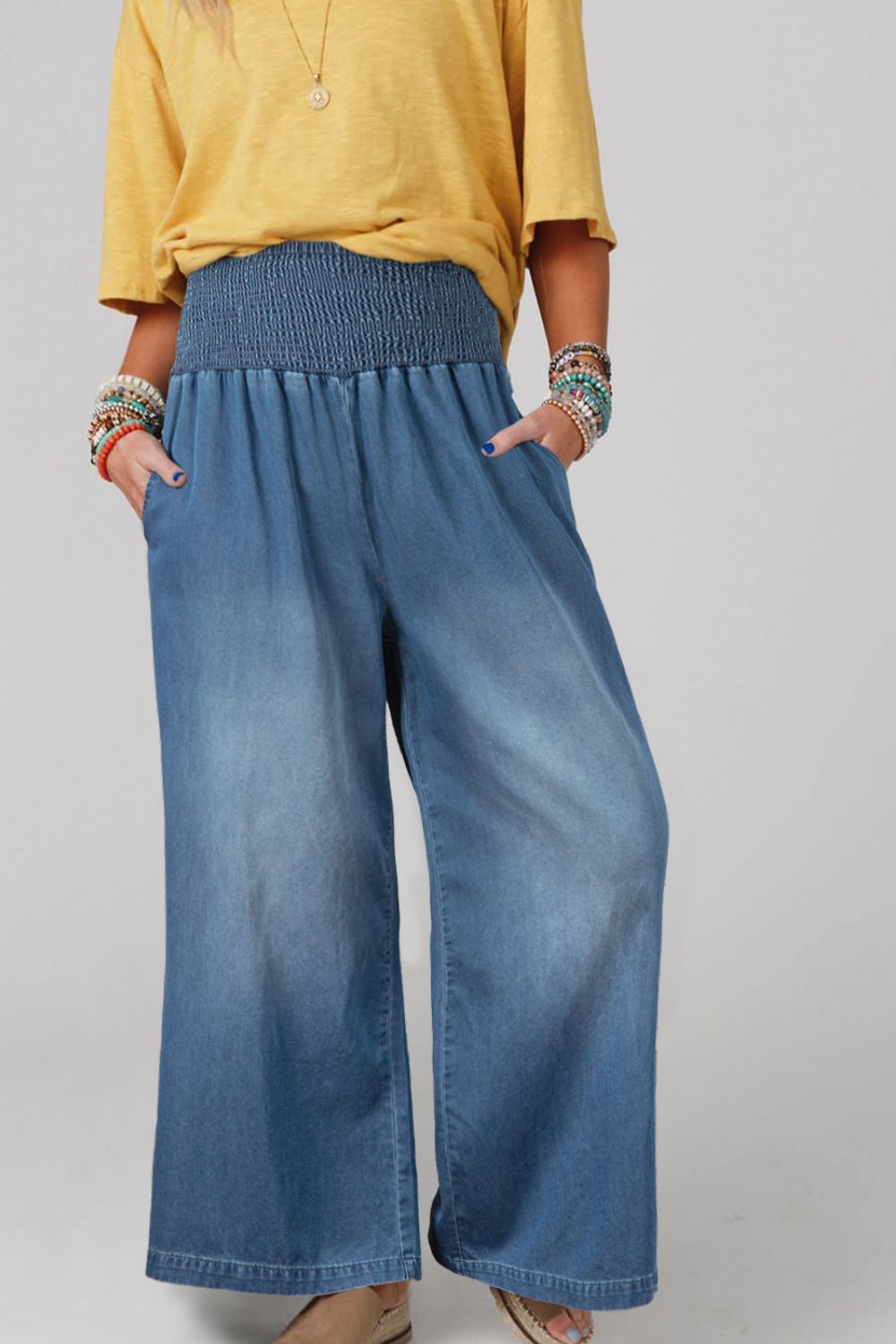 Smocked Wide Leg Jeans