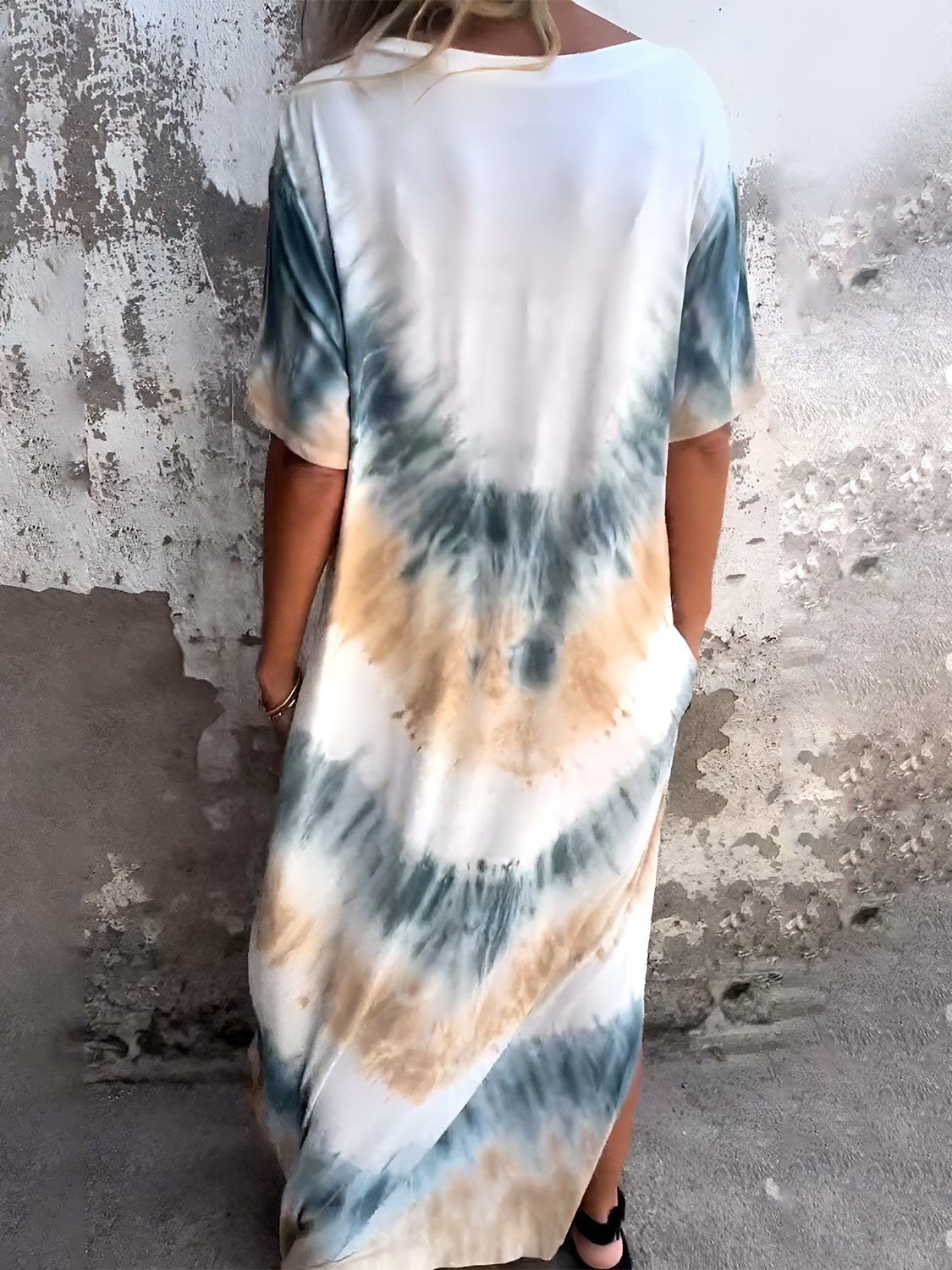 Pocketed Tie-Dye Short Sleeve Dress