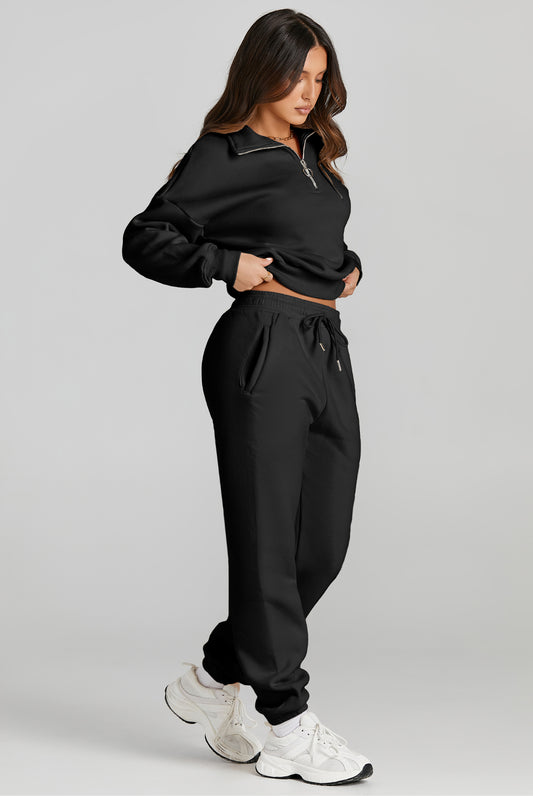 🔥Sale - Womens Activewear Quarter Zip Top and Pants Active Set