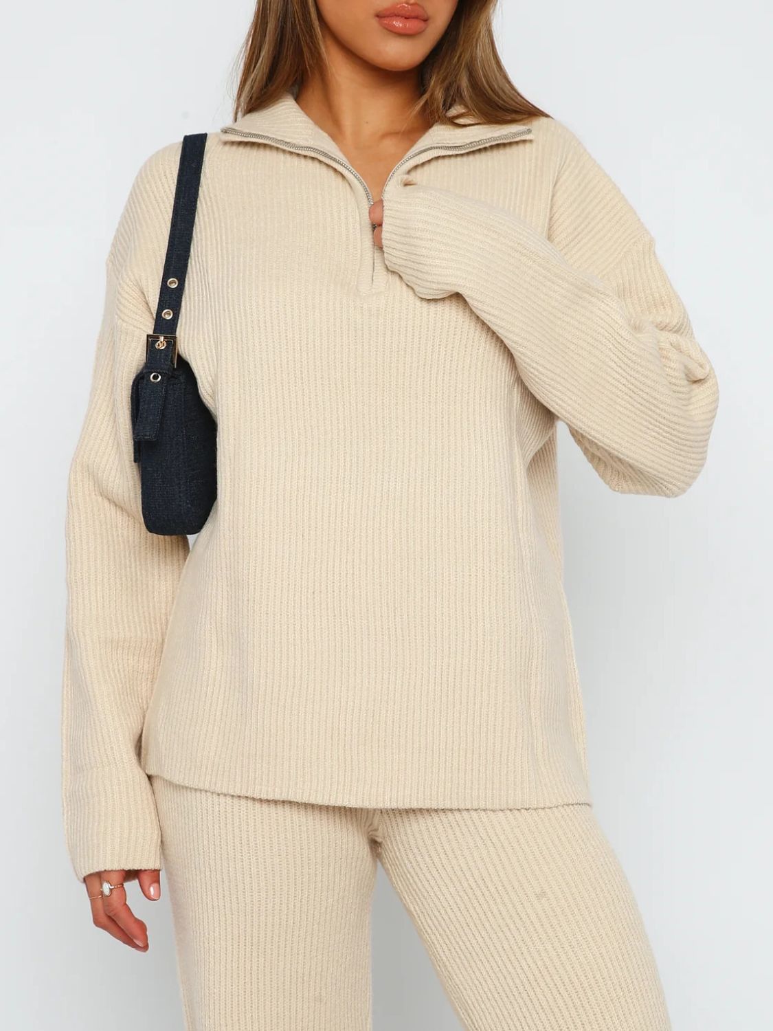 Quarter Zip Long Sleeve Top and Pants Set