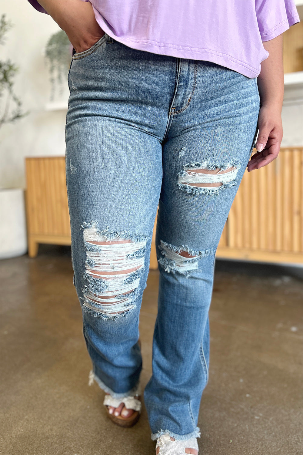 Judy Blue Full Size Distressed Raw Hem Jeans