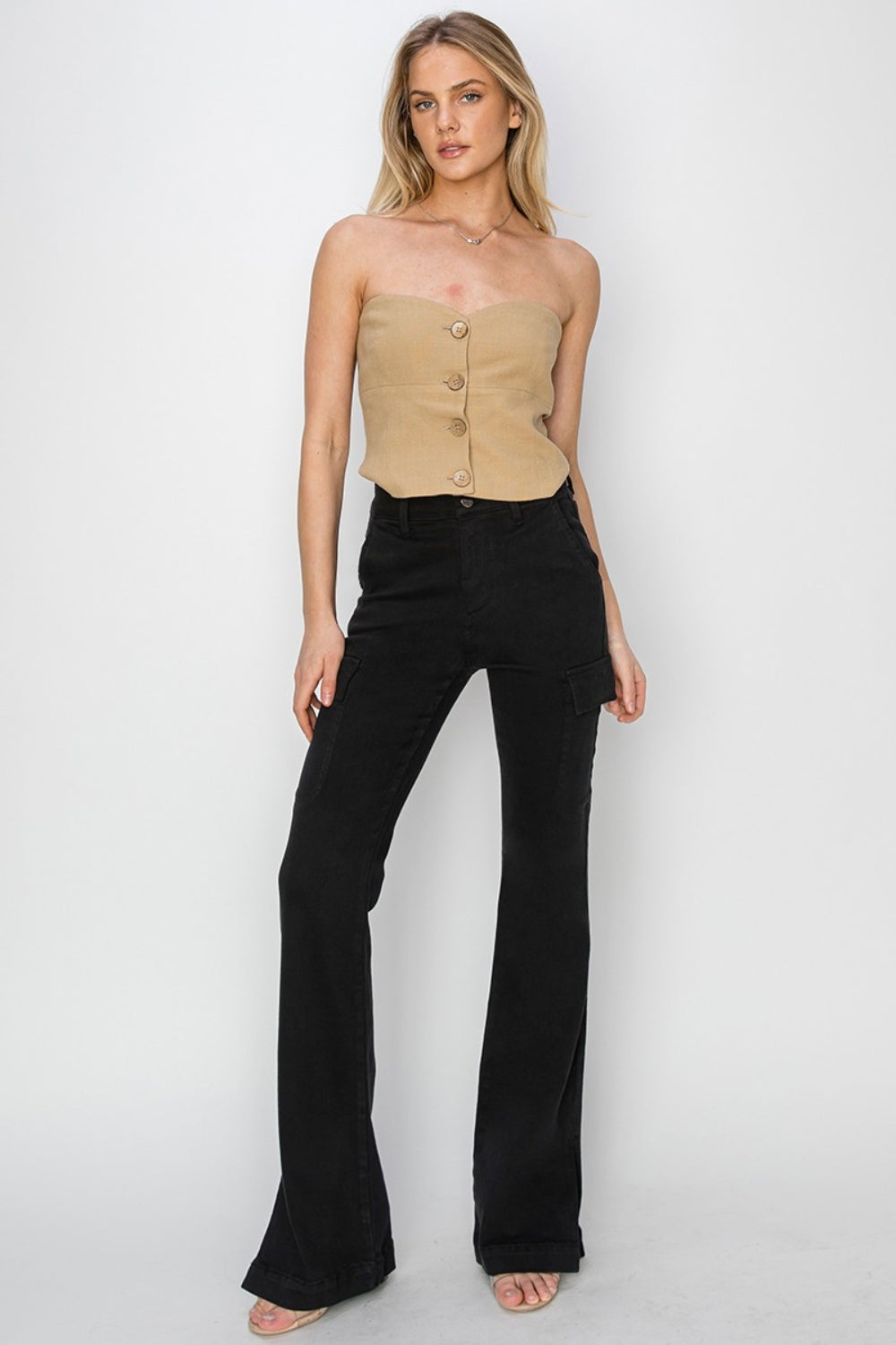 RISEN Full Size High Rise Side Slit Cargo Jeans