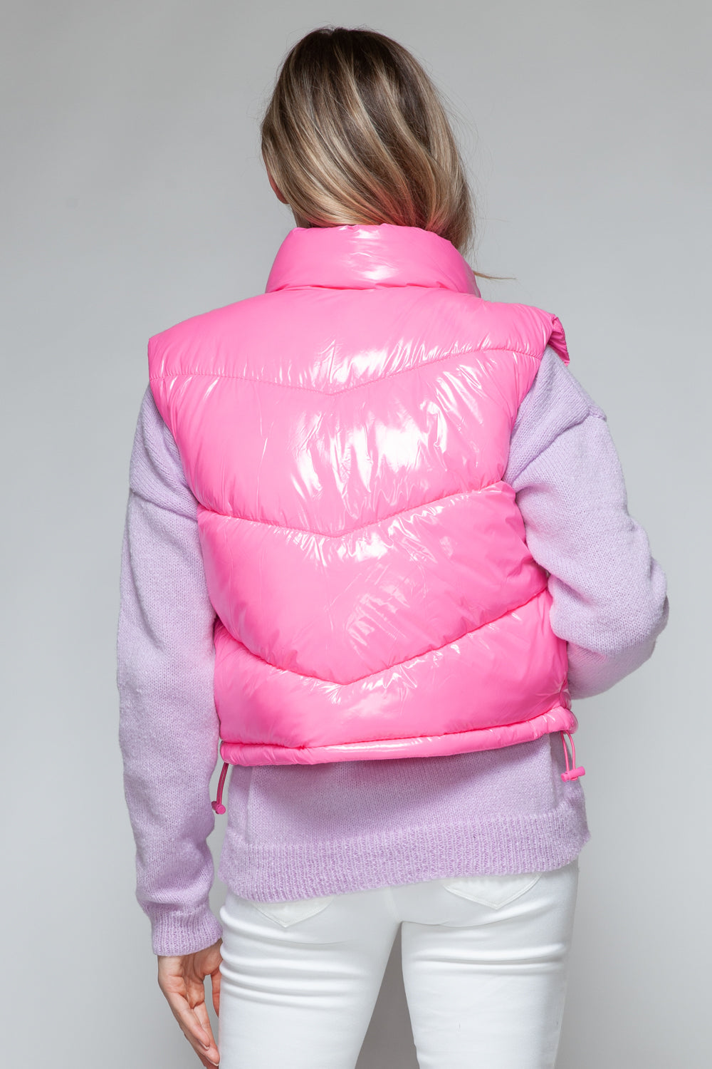 Snobbish Zip Up Turtleneck Shiny Quilted Vest